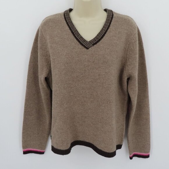 Alexandra Bartlett Women Large Lambswool Wool Brown Pink Elbow Patch Sweater - Picture 10 of 11